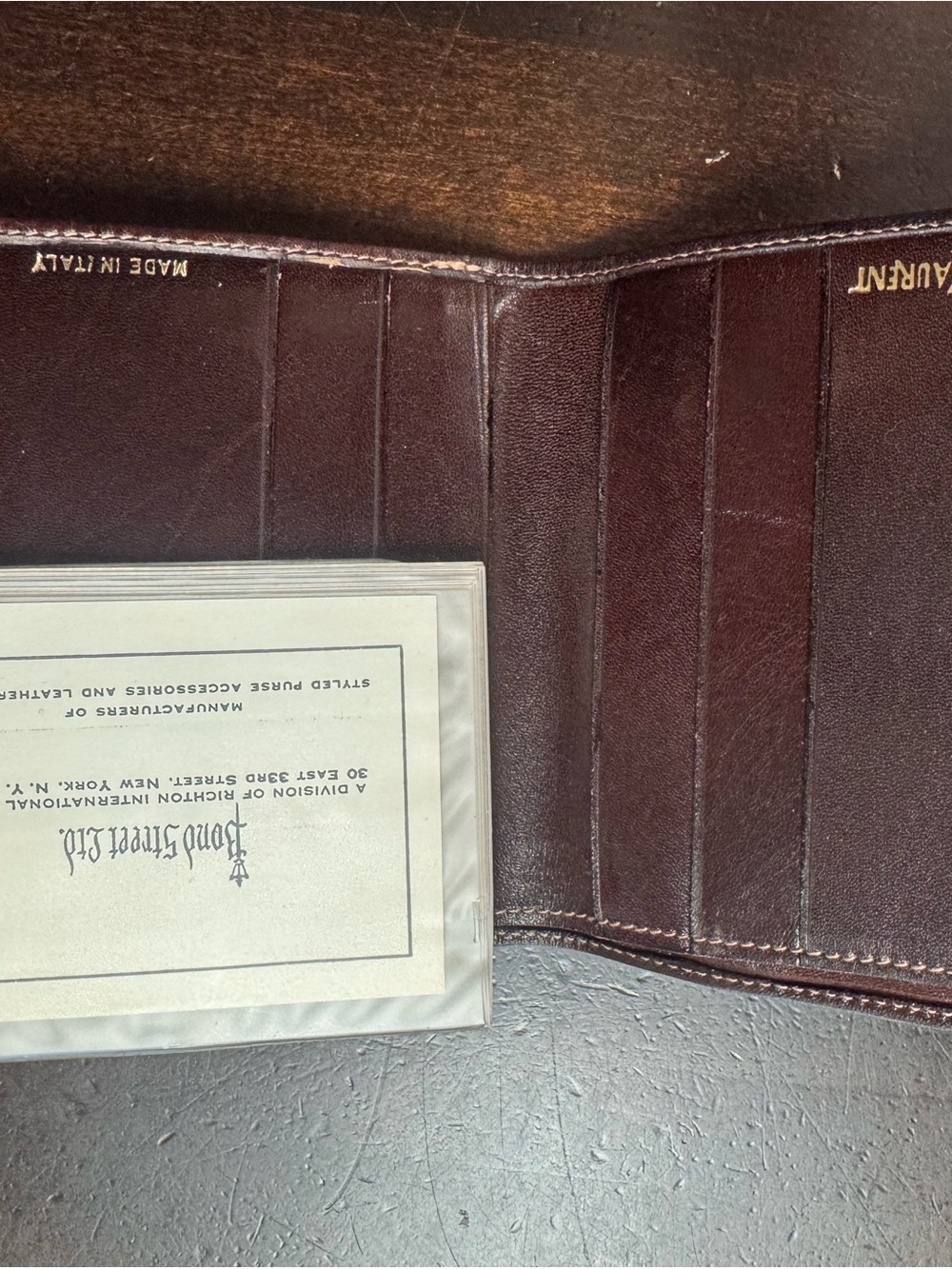 Yves Saint Laurent Brown Leather Snap Wallet with Orange Logo Card VINTAGE - Picture 3 of 6